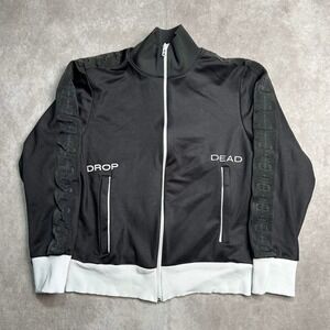 Drop Dead Mens Black White Logo Tape Full Zip Track Jacket Small